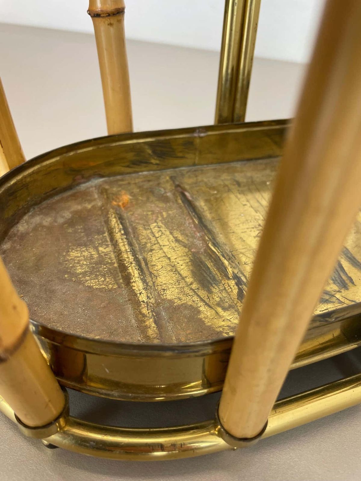 photo for sale Hollywood Regency Auböck Style Brass Bamboo Umbrella Stand, Austria, 1950s