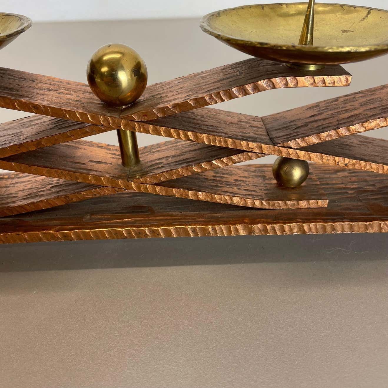 Hagenauer Style Brutalist Copper + Brass Candleholder, Austria 1950 photo vintage