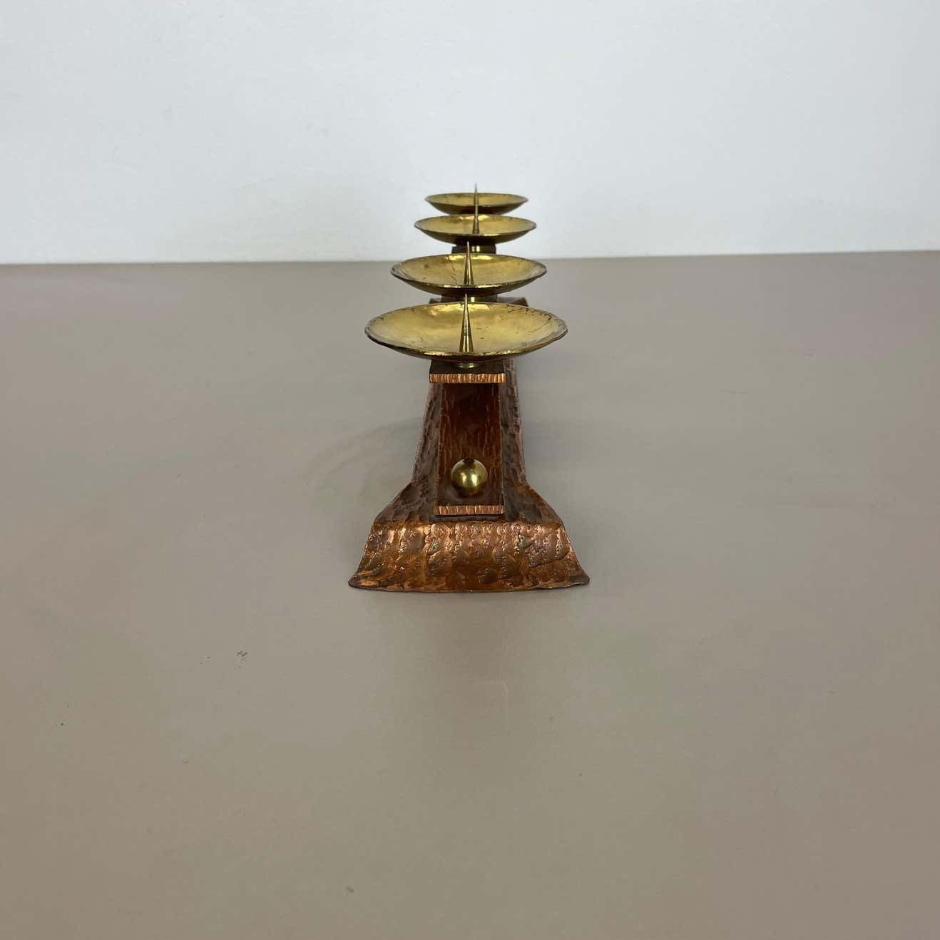 photo vinterior Hagenauer Style Brutalist Copper + Brass Candleholder, Austria 1950
