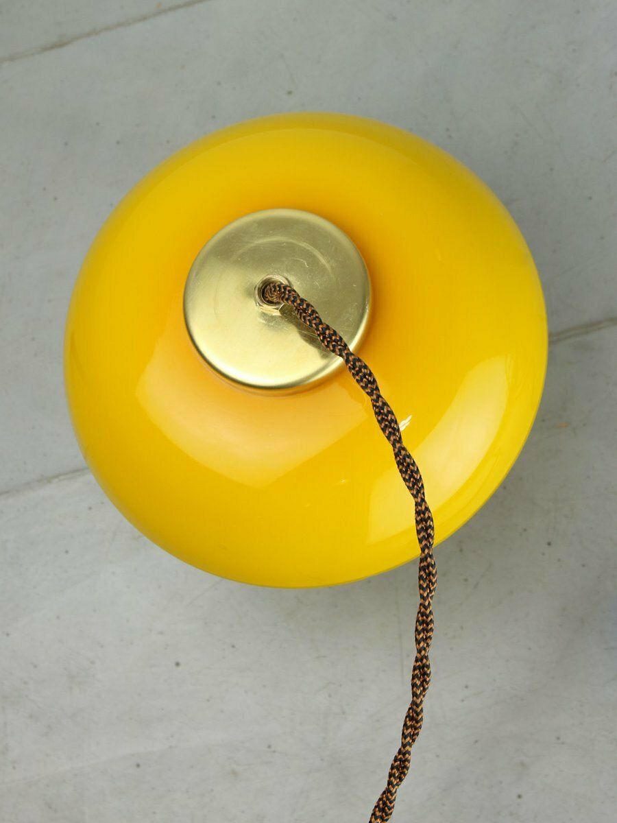 747.0 Mid Century Mushroom Pendant Lamp In Yellow Glass And Brass photo