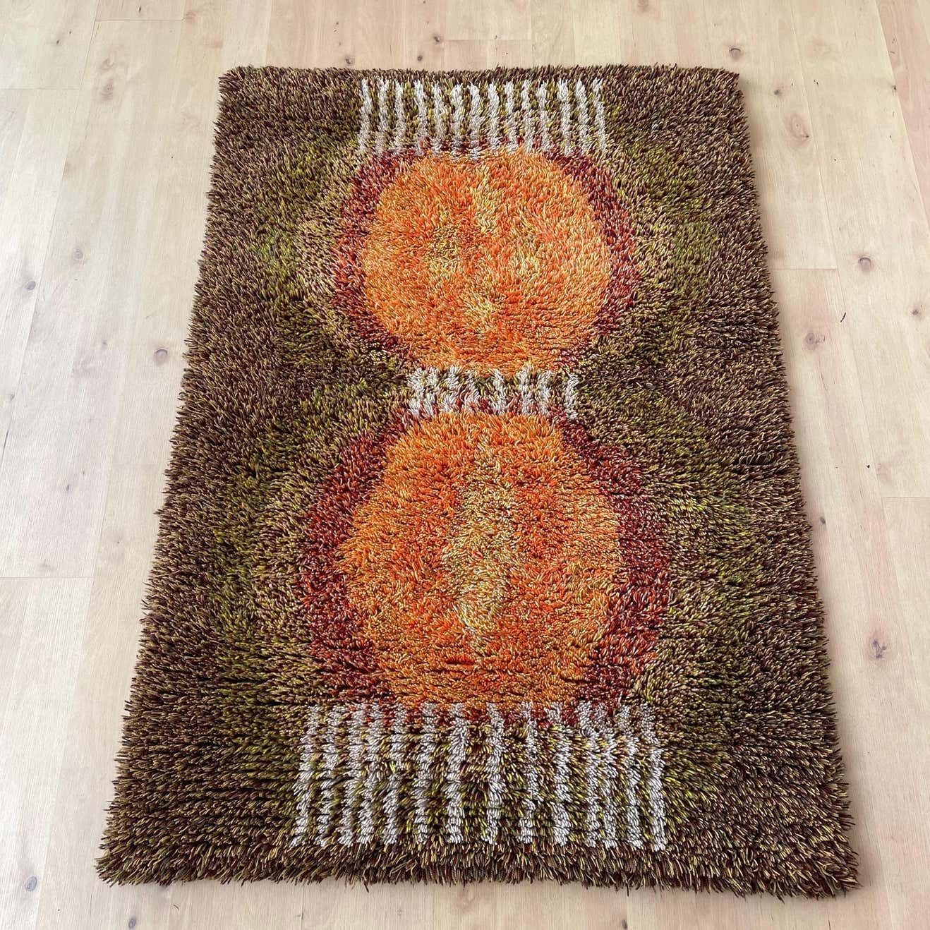 Original Abstract Scandinavian High Pile Abstract Rya Rug Carpet, Finland, 1960s photo for sale