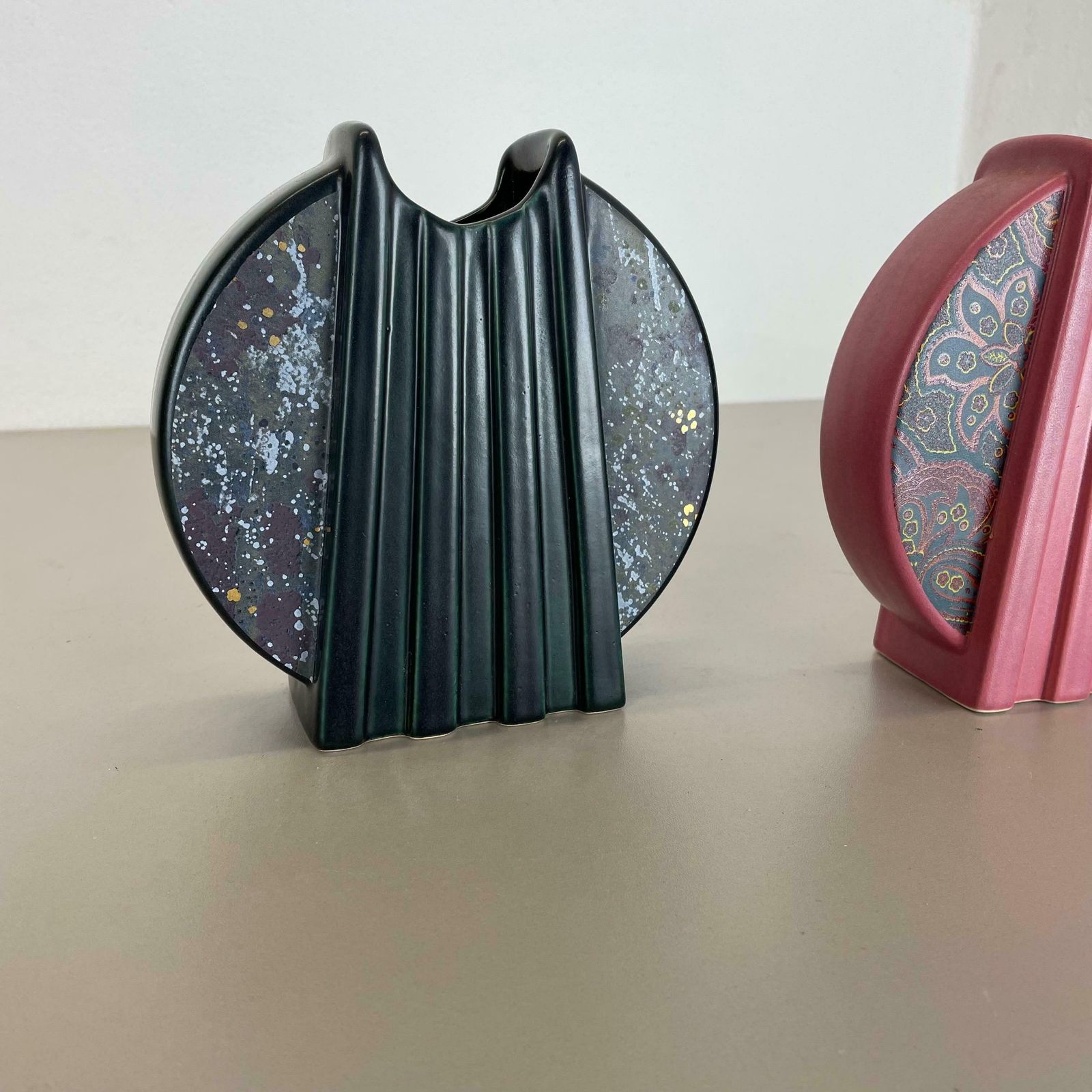 Set Of 2 Memphis Style Fat Lava Op Art Pottery Vases Bay Ceramics Germany, 1980s photo Home Decor
