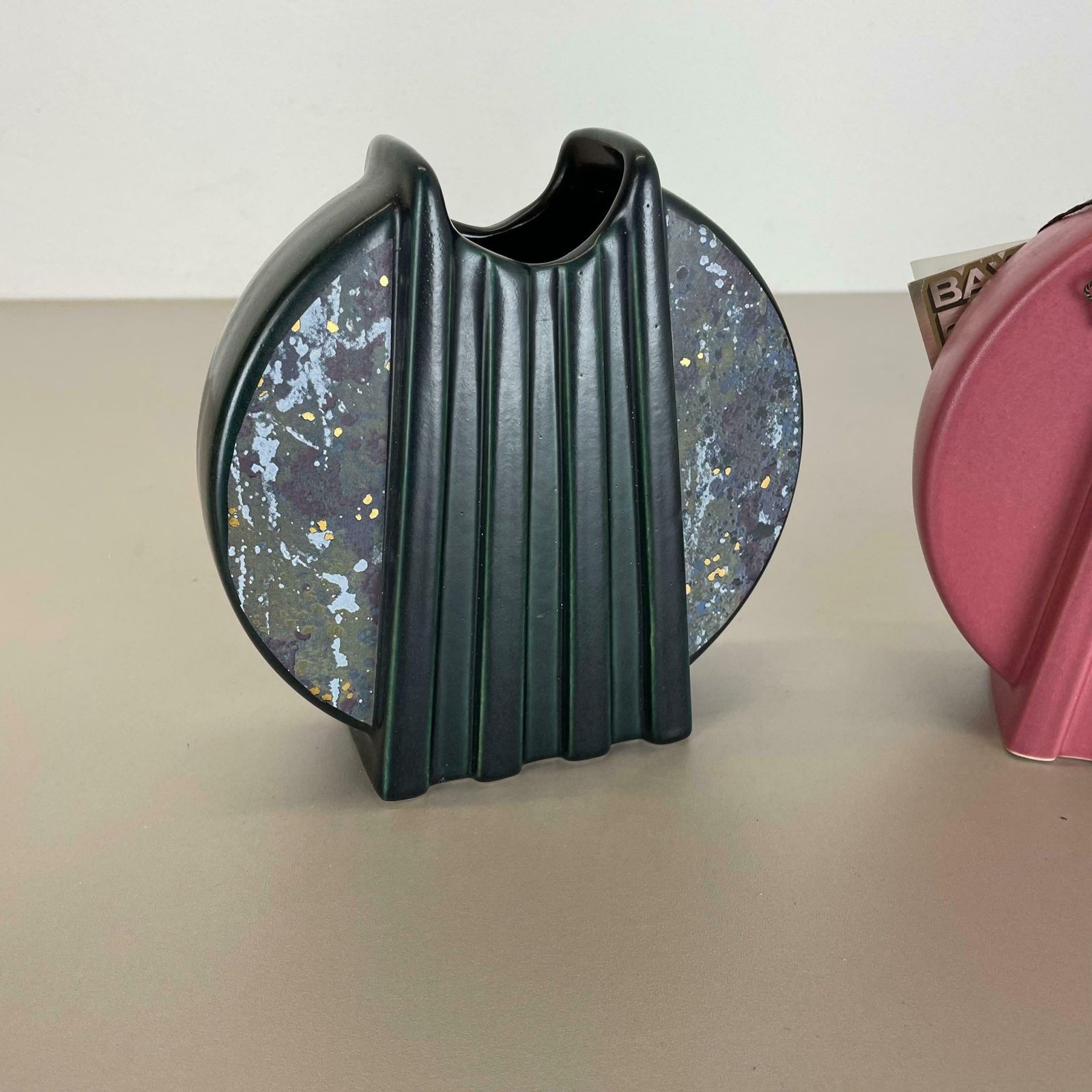 Home Decor Set Of 2 Memphis Style Fat Lava Op Art Pottery Vases Bay Ceramics Germany, 1980s photo