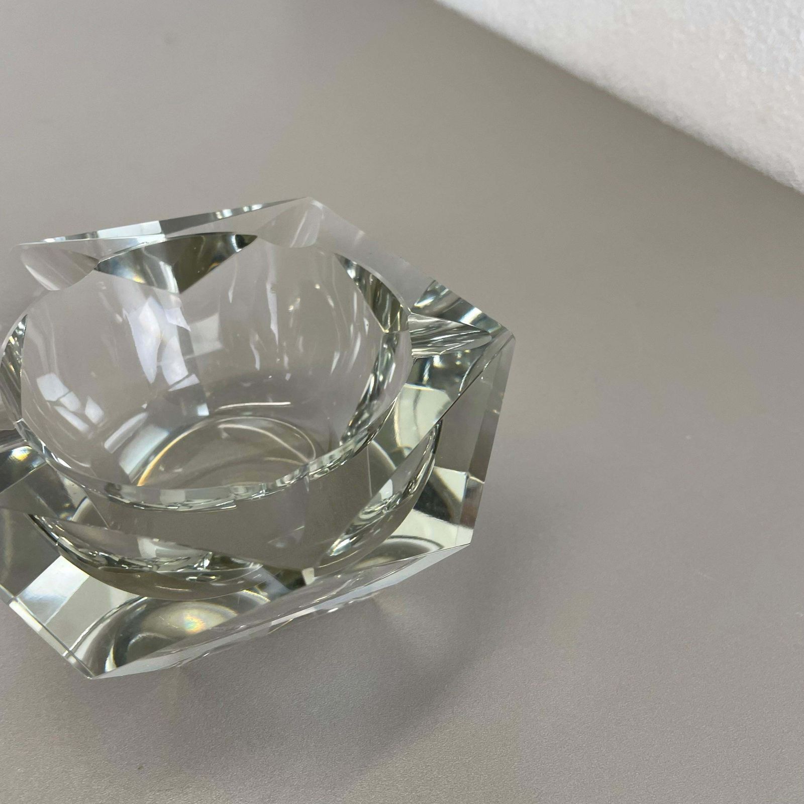 Large Murano Faceted Diamond Lucid Bowl Ashtray Element, Italy, 1970s photo vintage