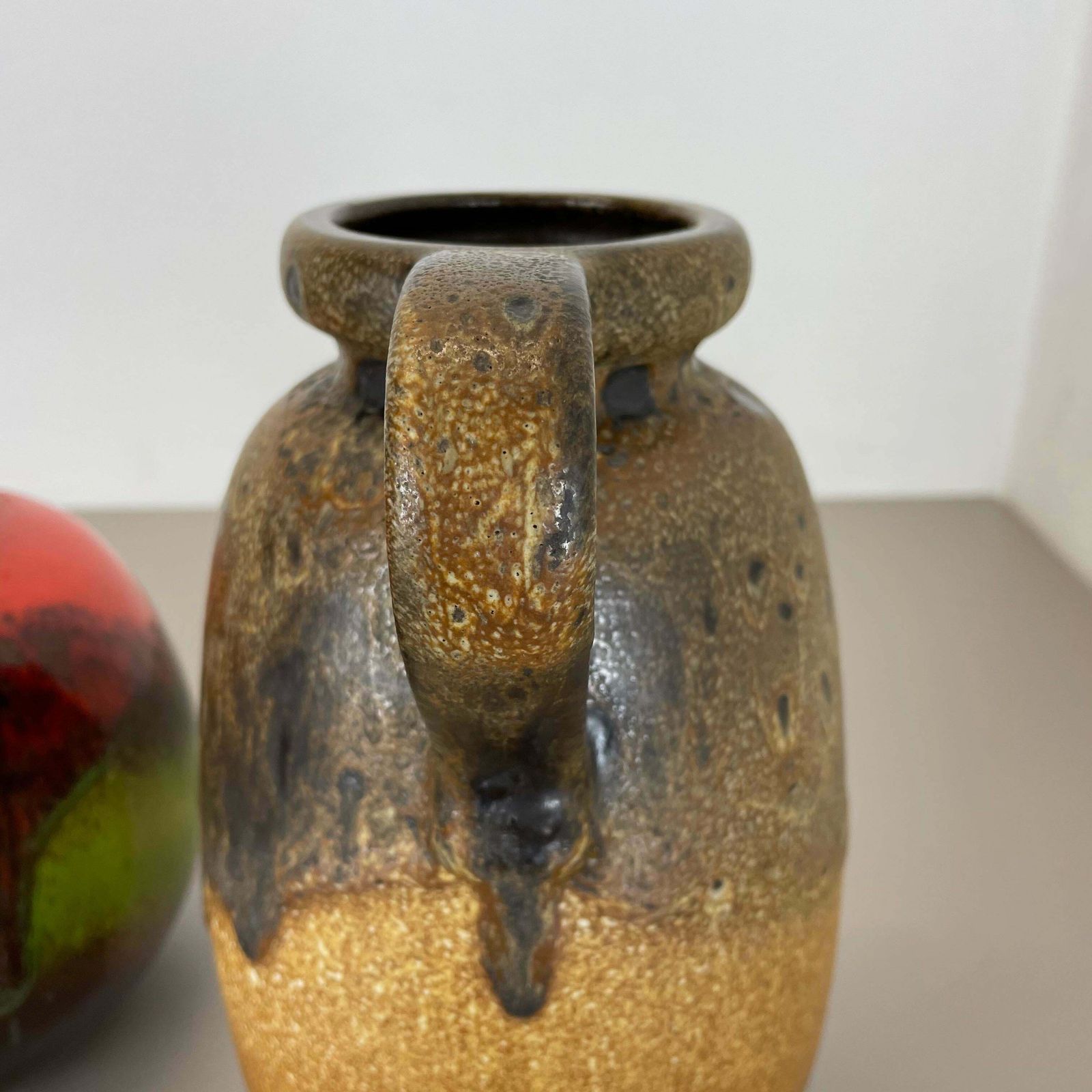 photo vintage Set Of Two Pottery Fat Lava Vases "Multi Color" By Scheurich, Germany, 1970s
