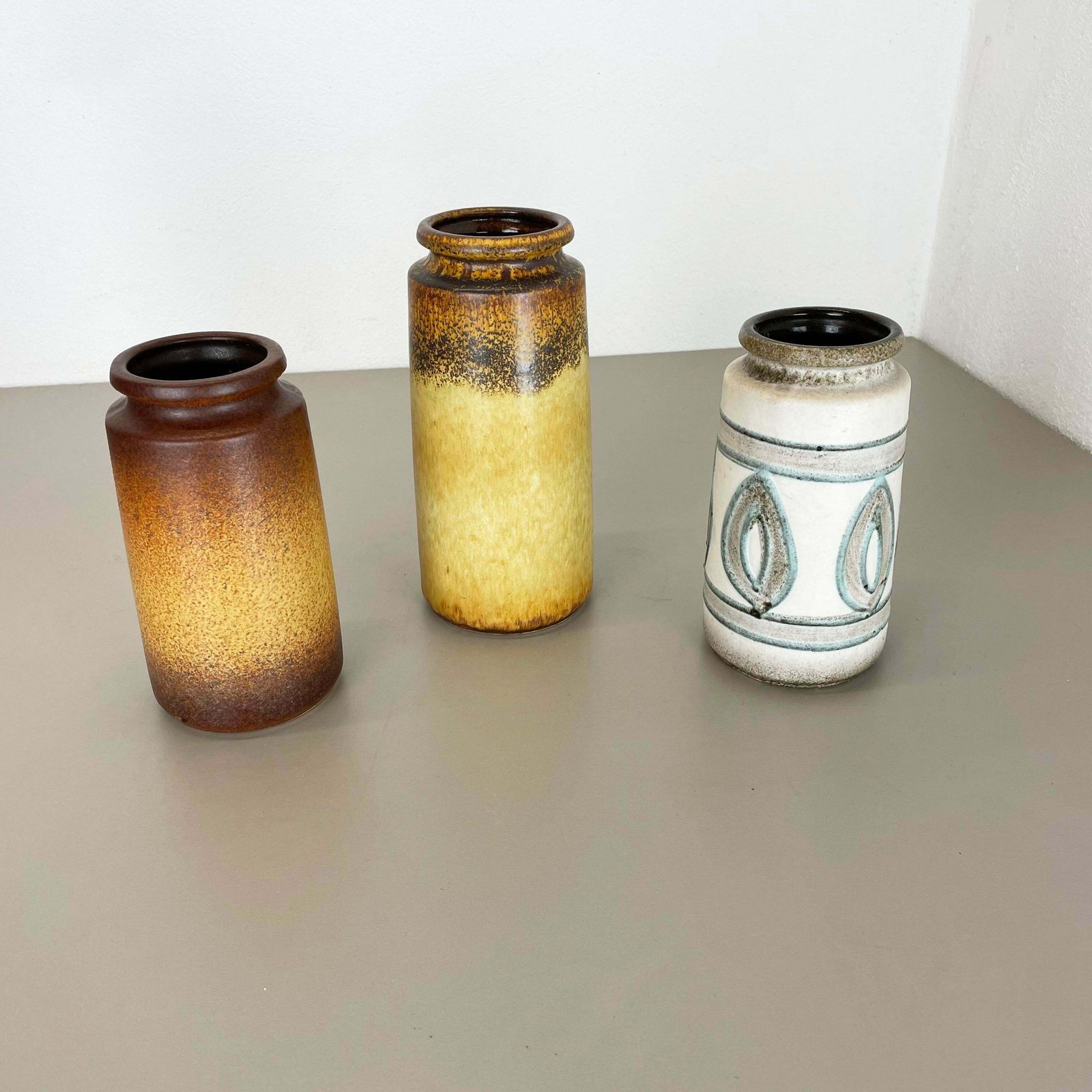 Set Of Three Pottery Fat Lava Vases "Multi Colour" By Scheurich, Germany, 1970s photo for sale