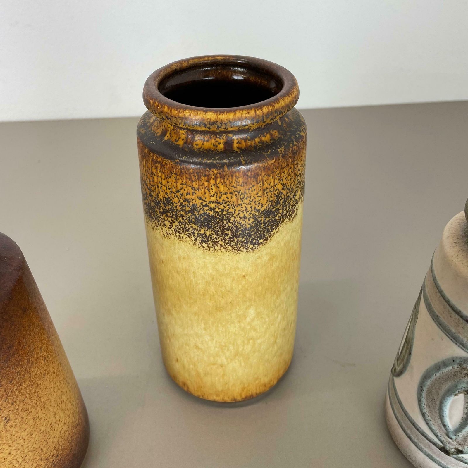 Set Of Three Pottery Fat Lava Vases "Multi Colour" By Scheurich, Germany, 1970s photo vintage
