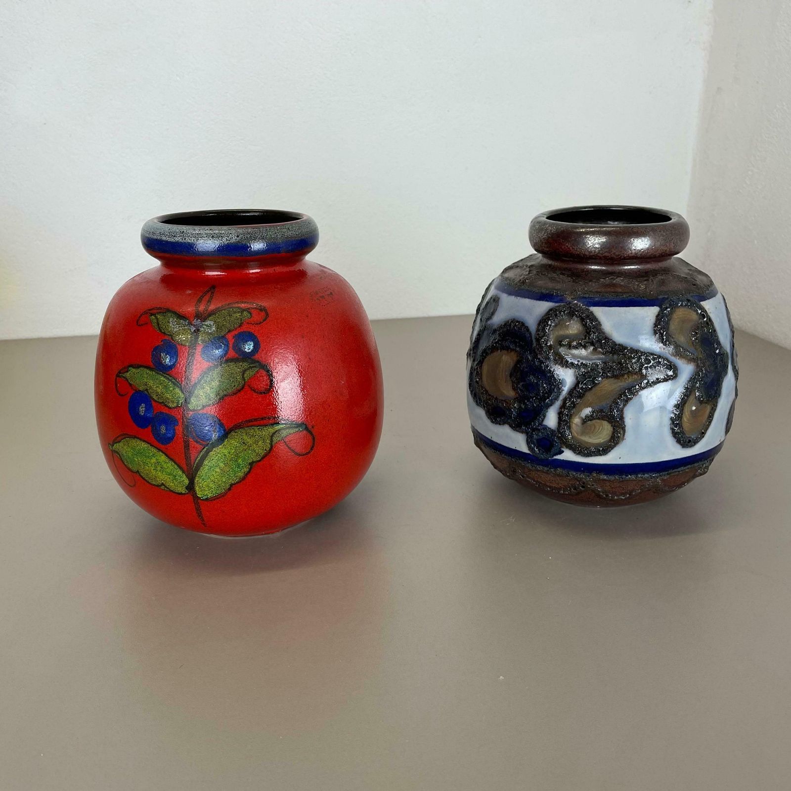 Set Of Two Pottery Fat Lava Vases "Multi Color" By Scheurich, Germany, 1970s photo furniture