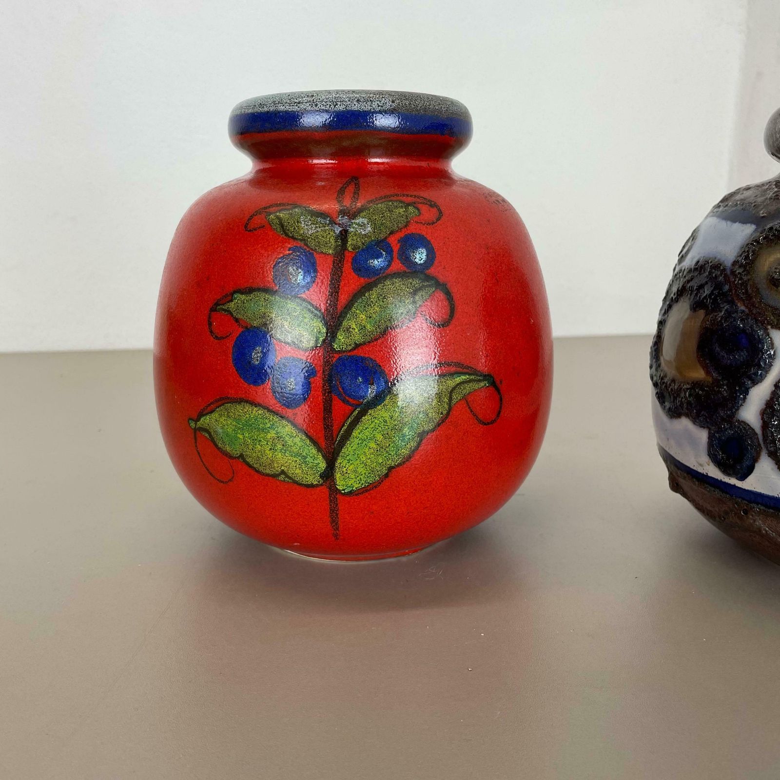 Set Of Two Pottery Fat Lava Vases "Multi Color" By Scheurich, Germany, 1970s photo 446.0