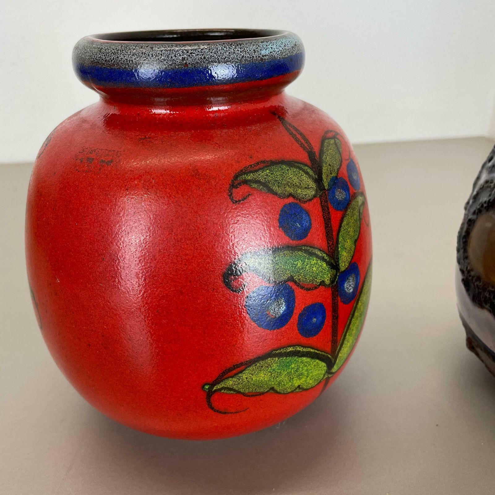 photo for sale Set Of Two Pottery Fat Lava Vases "Multi Color" By Scheurich, Germany, 1970s