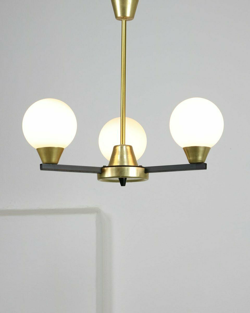 Vintage Italian Chandelier In Metal And Opaline Glass photo for sale
