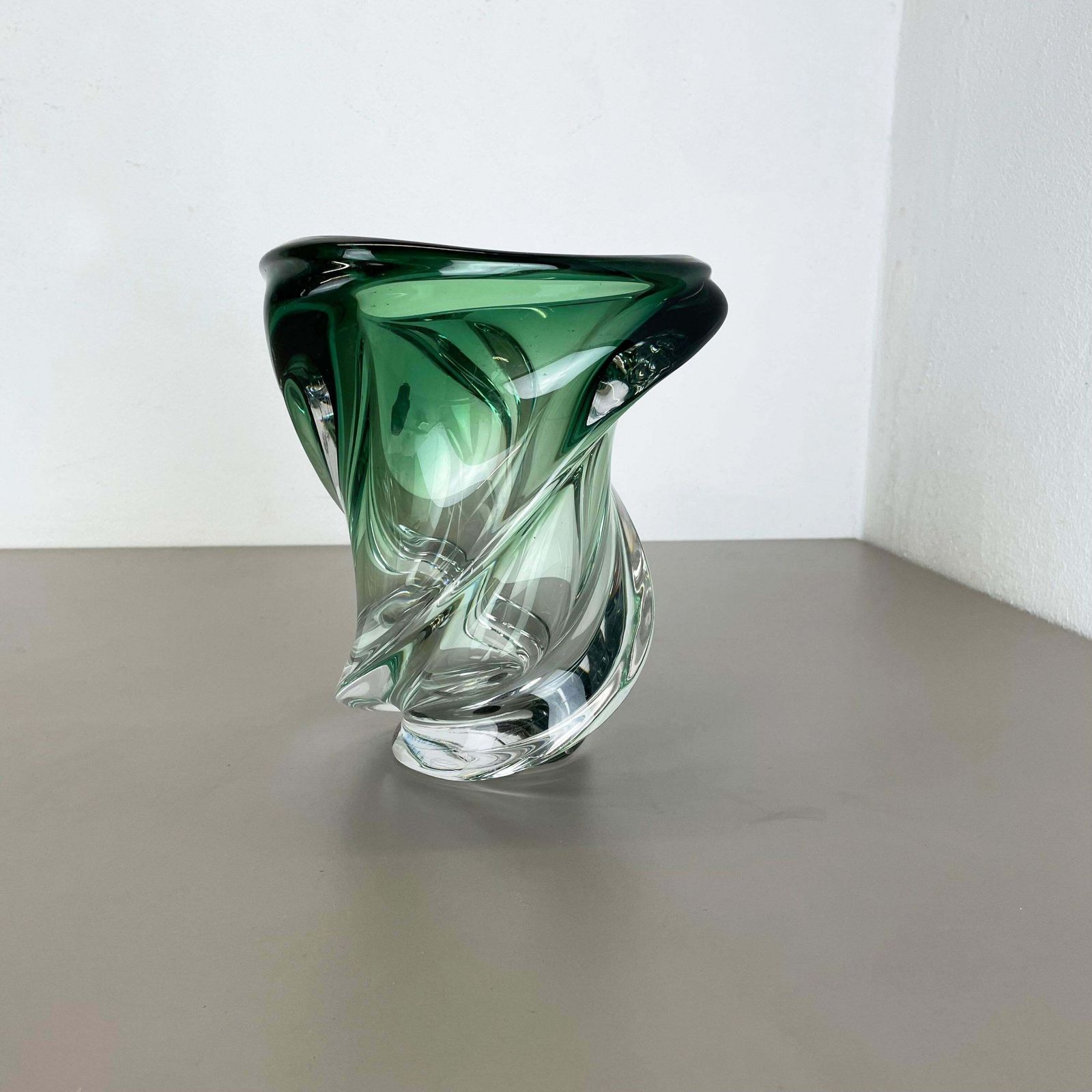 Heavy 5,1kg Crystal Wave Glass Vase Object By Val Saint Lambert Belgium 1960s photo 2048.0
