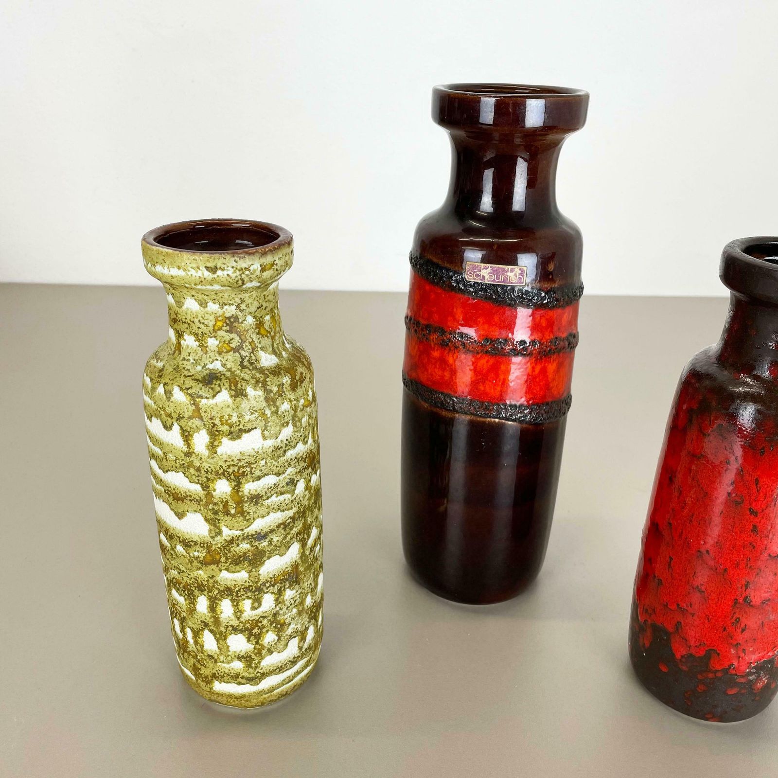 Set Of Three Vintage Pottery Fat Lava Vases Made By Scheurich, Germany, 1970s photo Home Decor