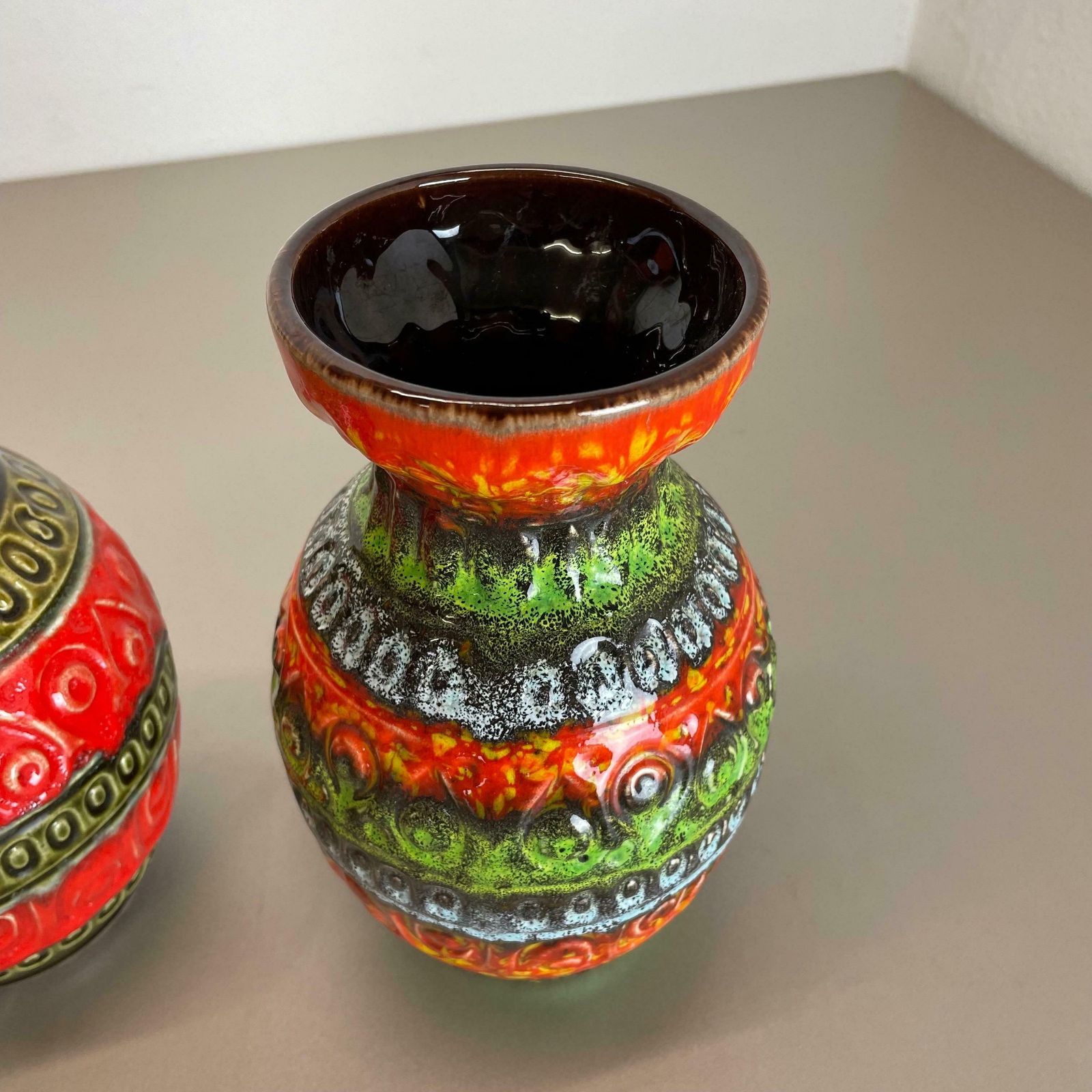 Home Decor Set Of 2 Multi Color Fat Lava Op Art Pottery Vase By Bay Ceramics Germany, 1970s photo