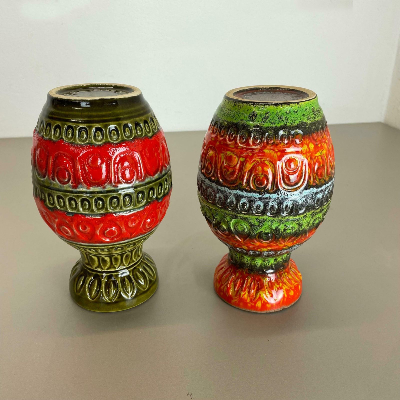 photo buy Set Of 2 Multi Color Fat Lava Op Art Pottery Vase By Bay Ceramics Germany, 1970s