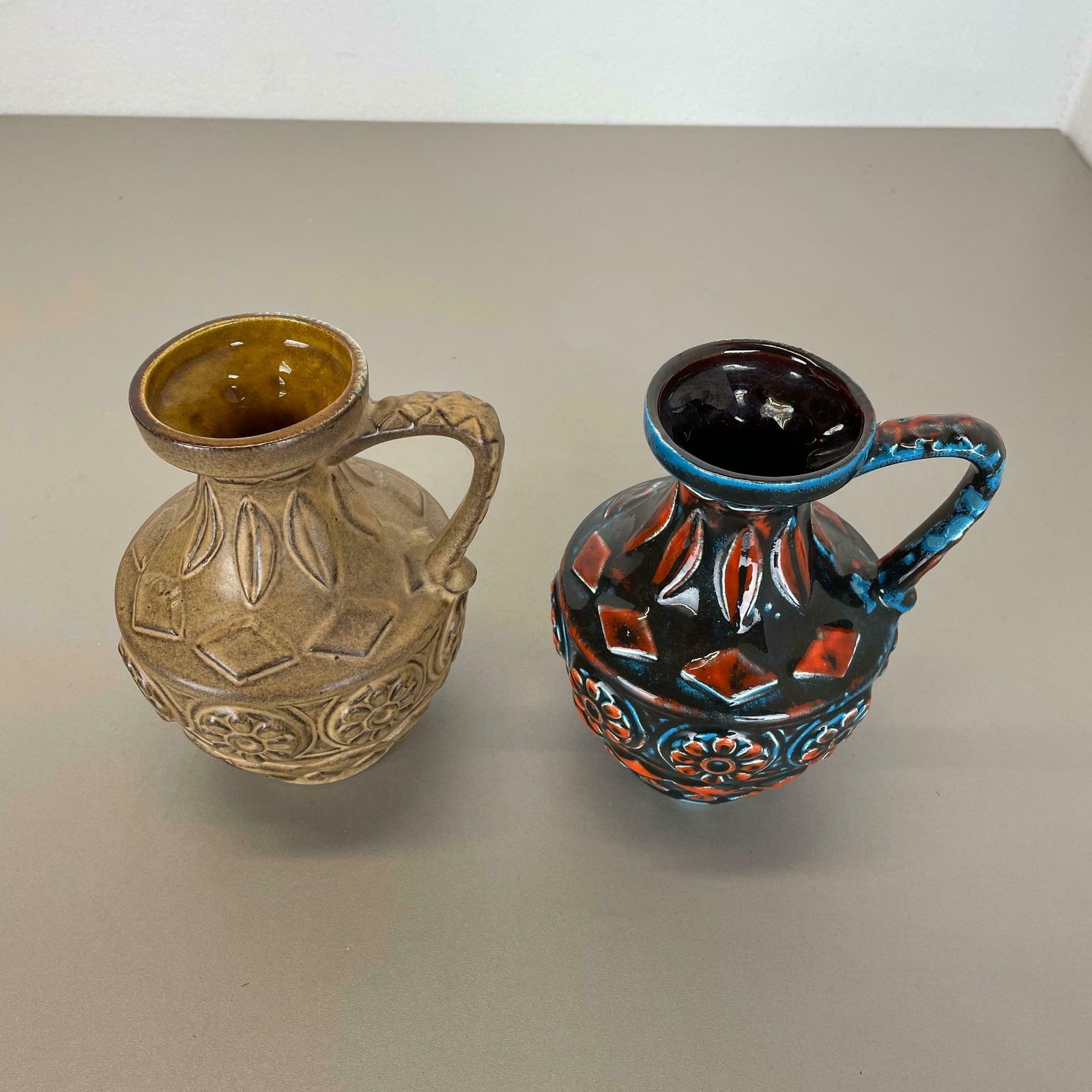 Set Of 2 Multi Colour Fat Lava Op Art Pottery Vase By Bay Ceramics Germany 1960s photo Home Decor