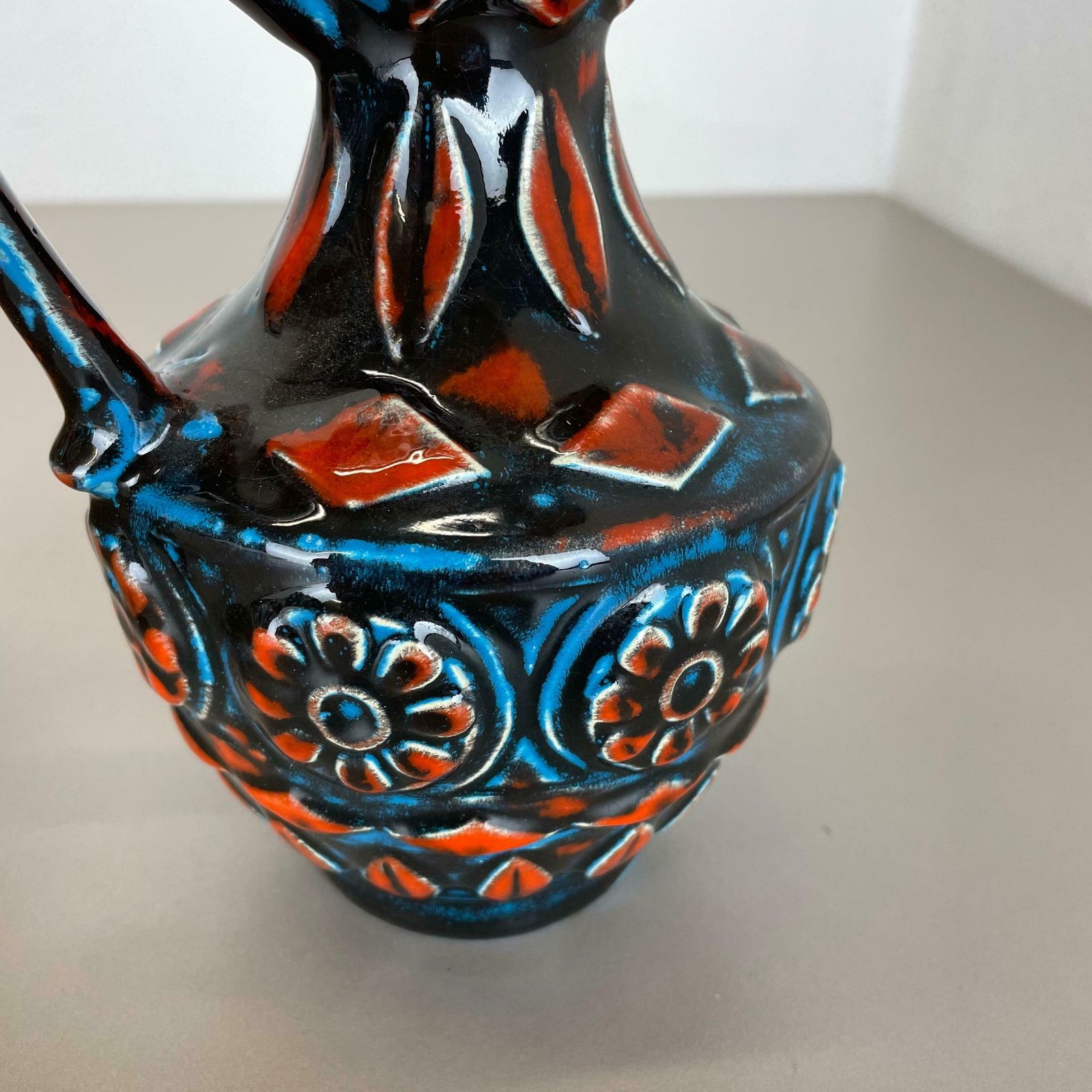 409.0 Set Of 2 Multi Colour Fat Lava Op Art Pottery Vase By Bay Ceramics Germany 1960s photo