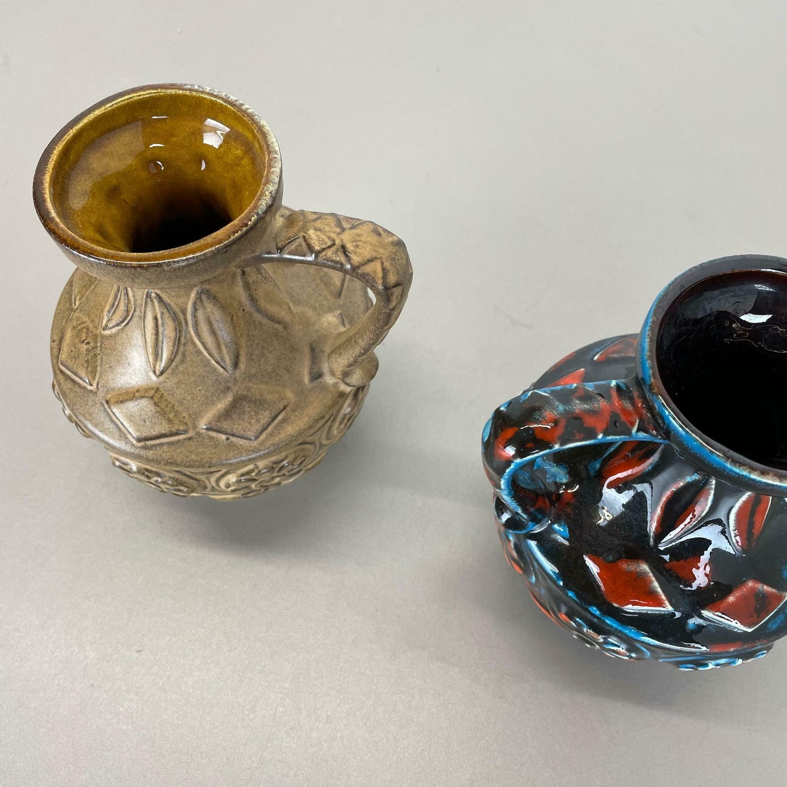 photo buy Set Of 2 Multi Colour Fat Lava Op Art Pottery Vase By Bay Ceramics Germany 1960s