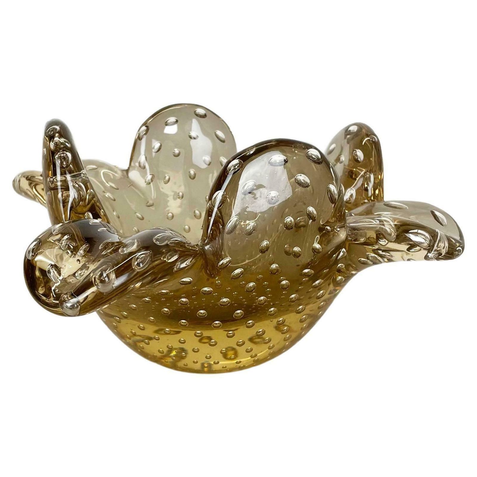 Glass Bowl Element Shell Ashtray Murano Bubble By Barovier And Toso Italy 1970s