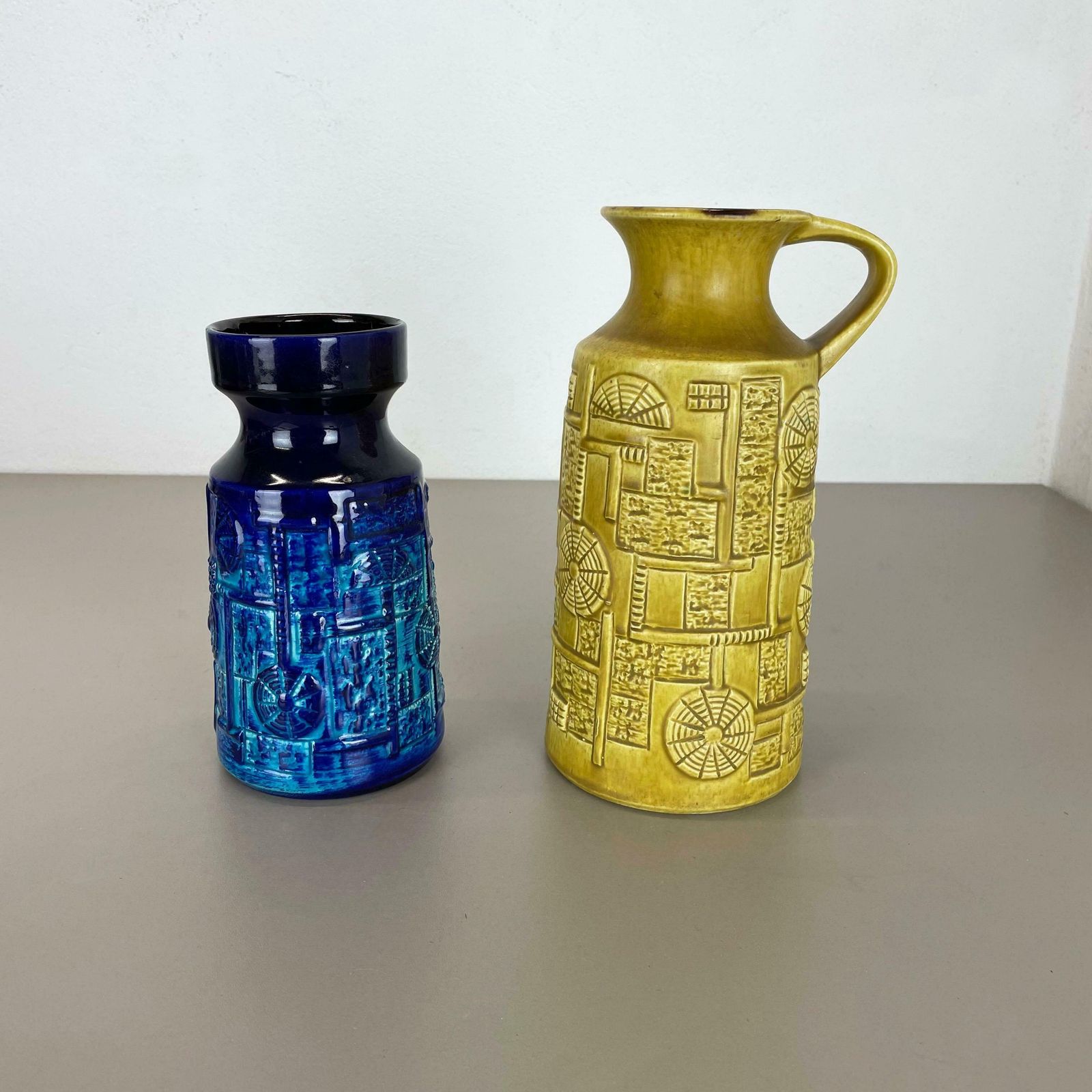 Set Of 2 Multi Colour Fat Lava Op Art Pottery Vase By Bay Ceramics Germany 1970s photo furniture