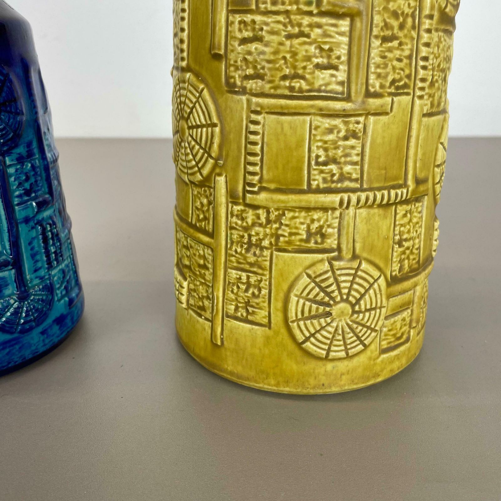 446.0 Set Of 2 Multi Colour Fat Lava Op Art Pottery Vase By Bay Ceramics Germany 1970s photo