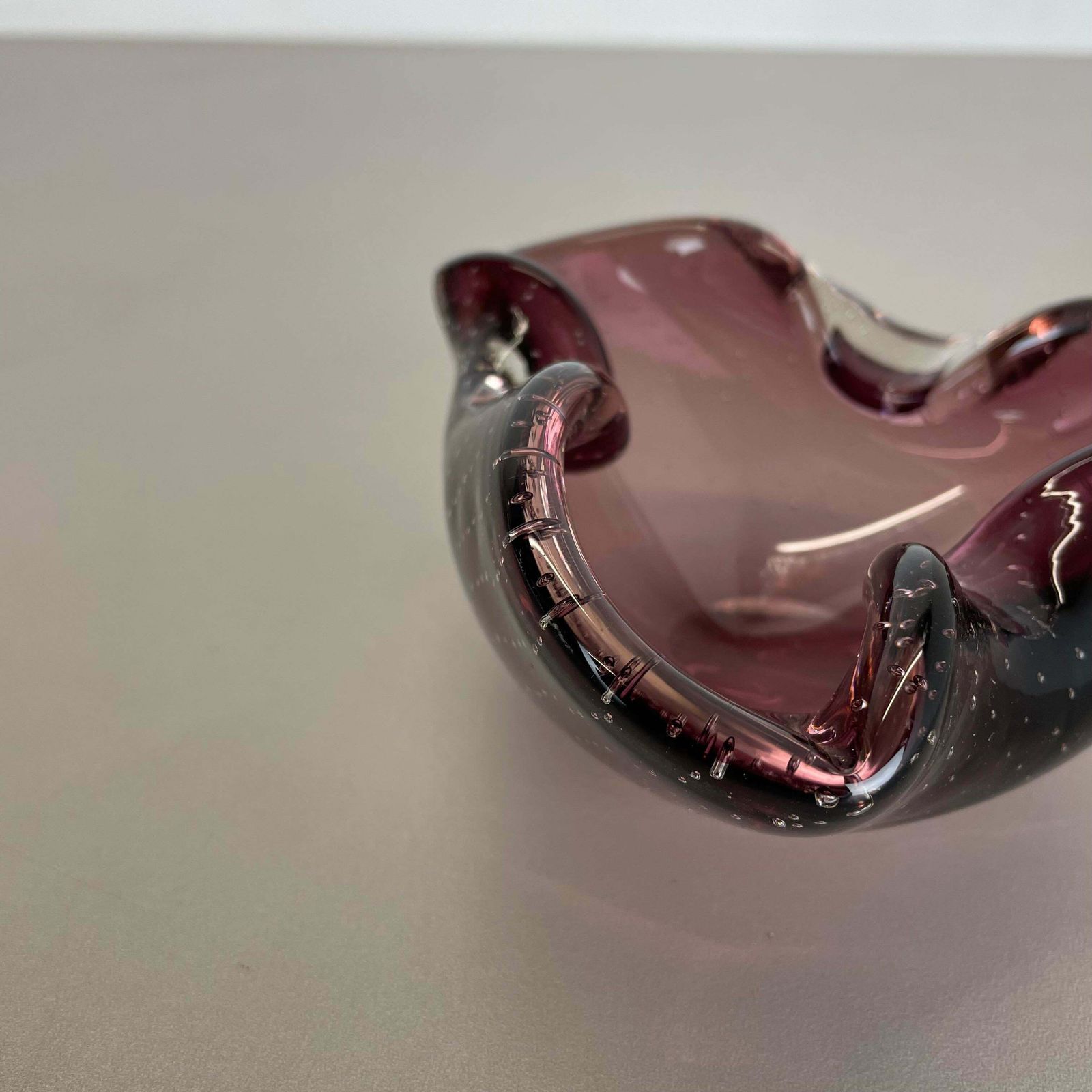 Large Pink Murano Bubble Glass Bowl Element Shell Ashtray Murano Italy 1970s photo buy