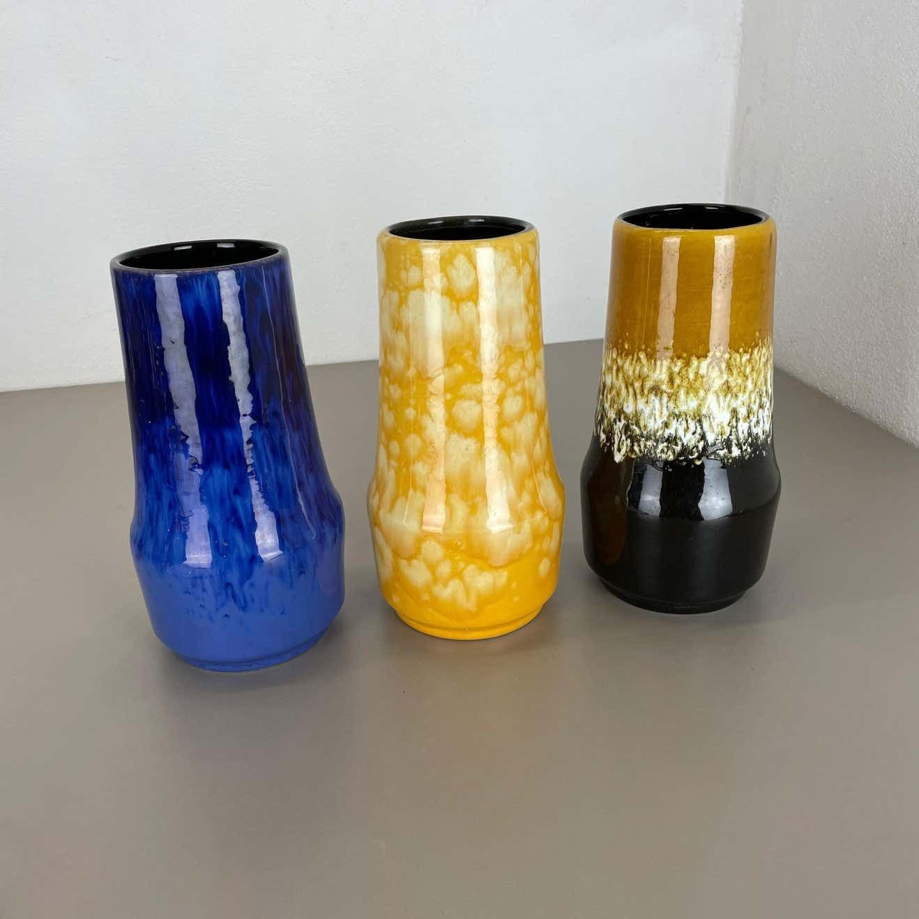 Set Of Three Pottery Fat Lava "Supercolor" Vases Made By Scheurich Germany 1970s photo for sale