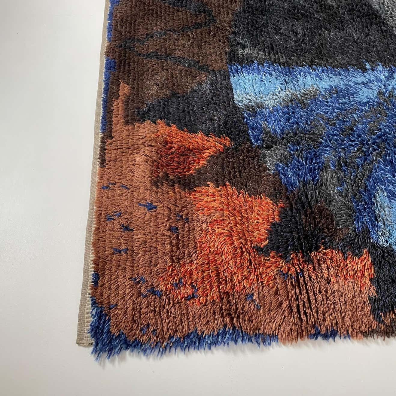 photo buy Abstract Scandinavian Multicolor High Pile Rya Rug Carpet, Sweden, 1960s