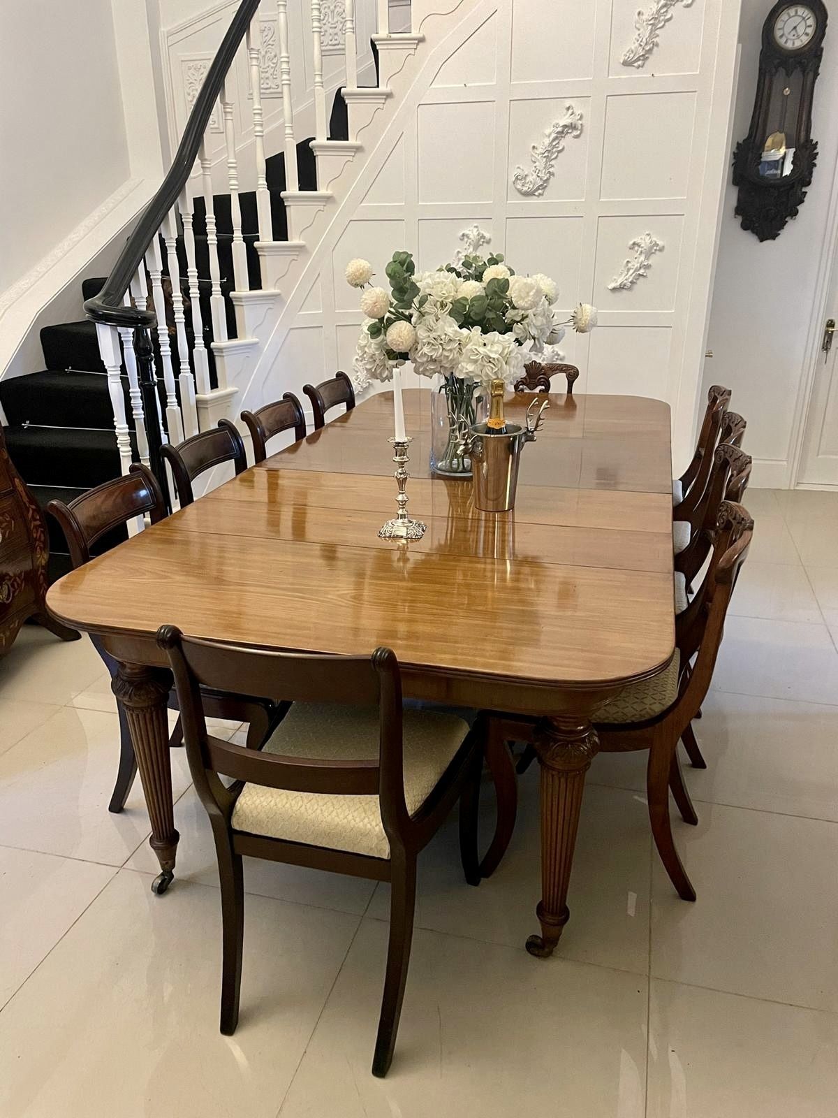Superb Quality Metamorphic Antique Regency Figured Mahogany Extending Dining Table H 74 X W 122 X D 244.5cm photo vintage