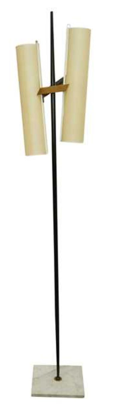 Mid Century Marble Based Standard Lamp With Two Elongated Shades And Brass Mount 1960s Ol
