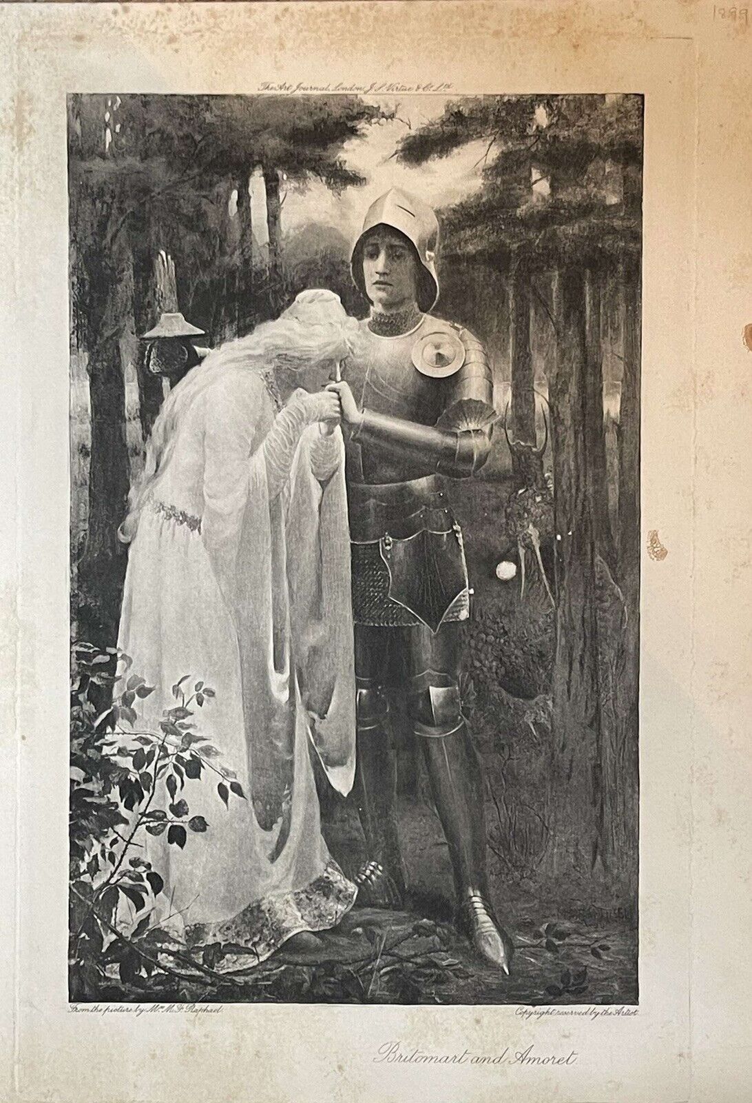 Mary Raphael Britomart And Amoret 1899 Original Steel Plate Engraving photo for sale