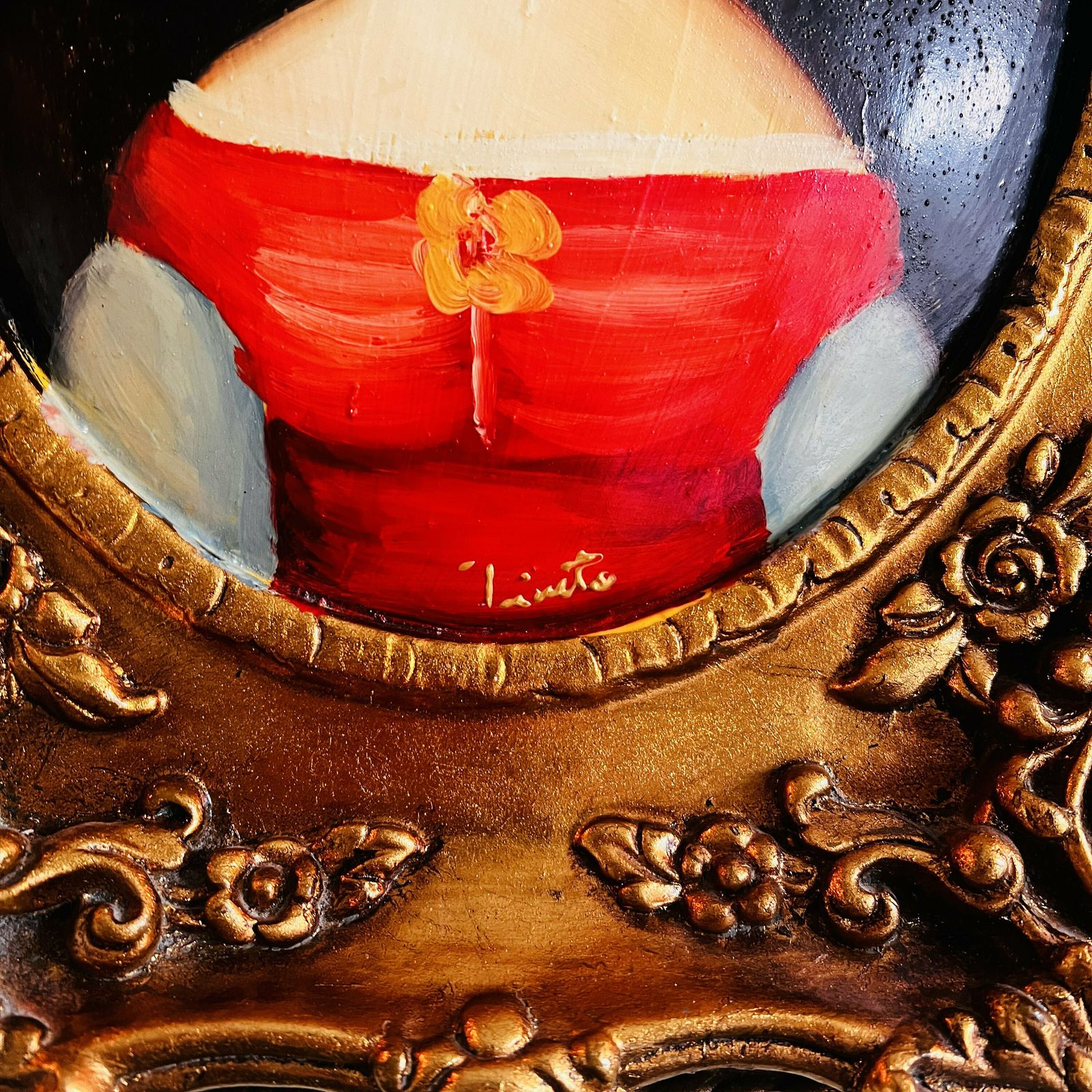Gorgeous Lady Portrait, Old Painting On Wood, Golden Frame, Home Decor, Wall Hanging photo vintage