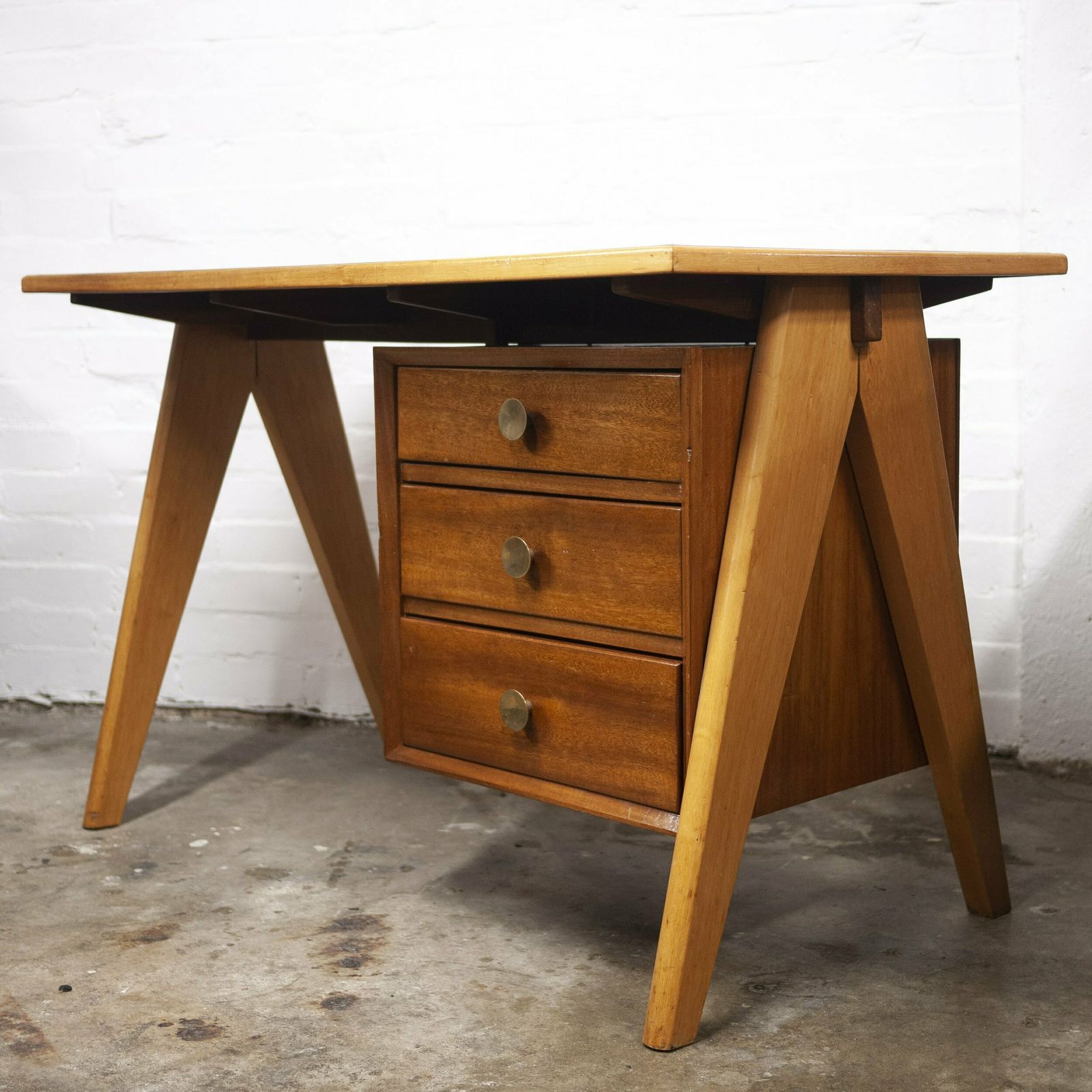 Mid Century Teak Desk With Formica Top, 1960s