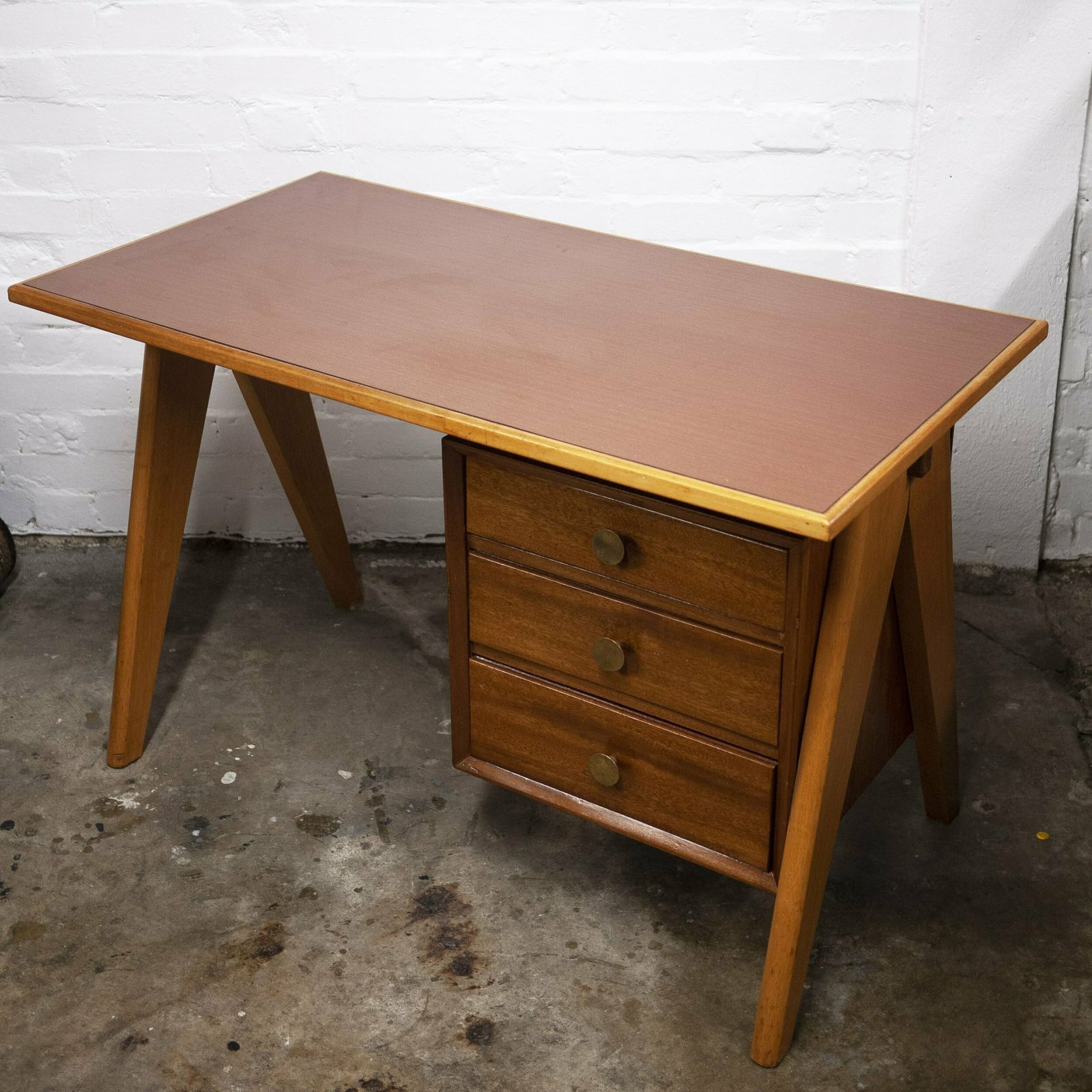 Furniture Mid Century Teak Desk With Formica Top, 1960s photo