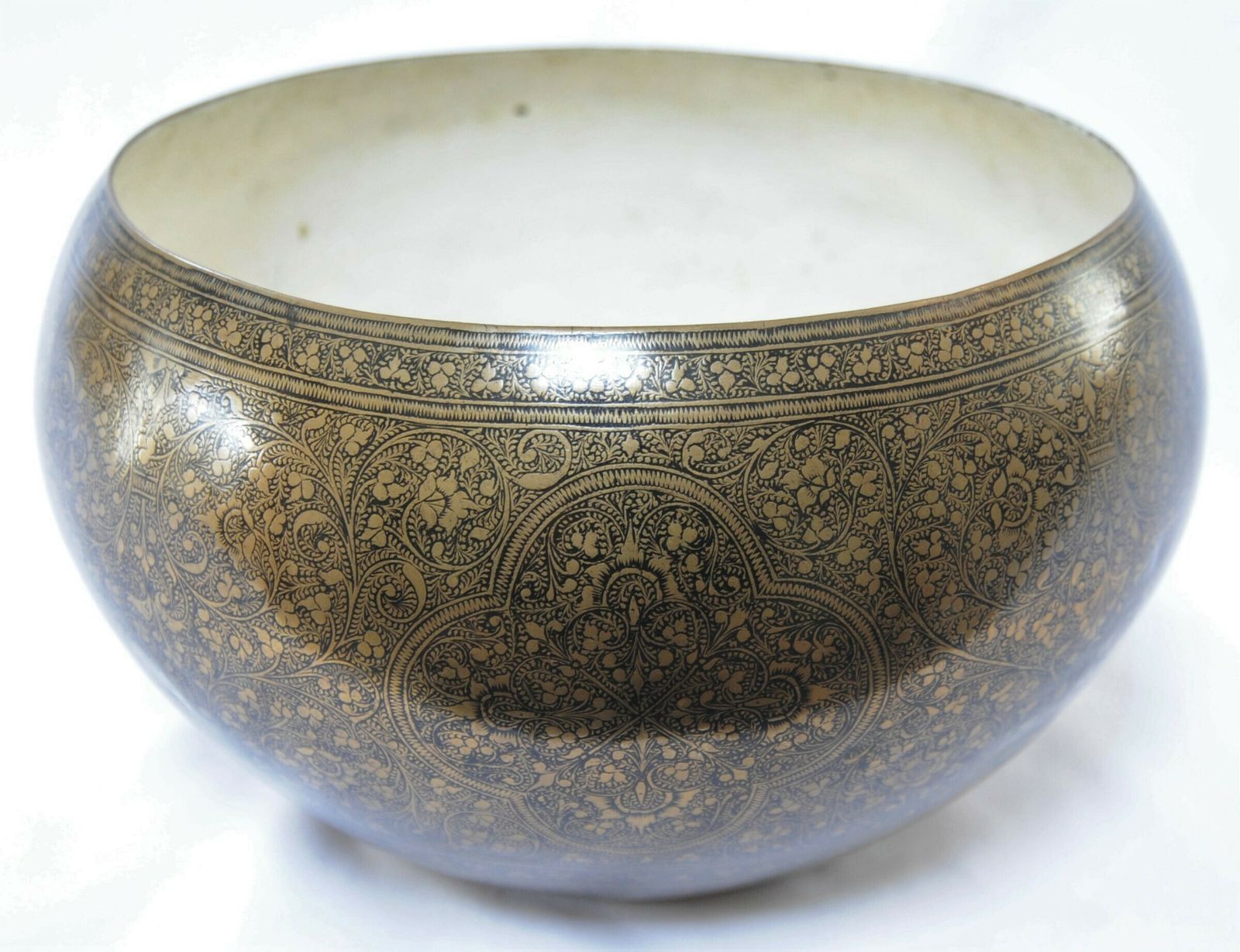 Antique Anglo Indian Engraved And Enamelled Brass Planter Pot photo furniture