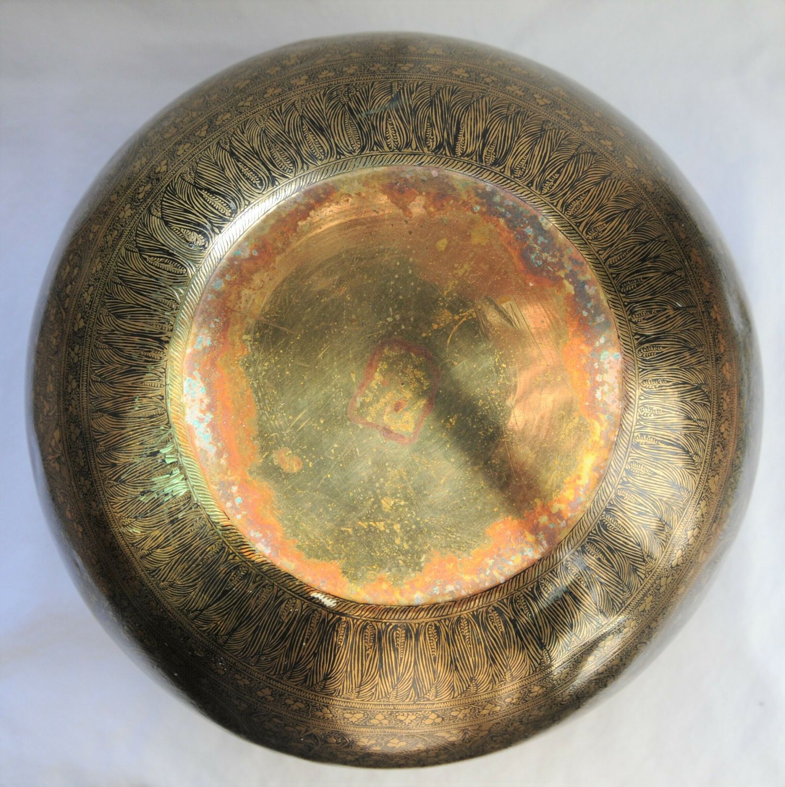 Antique Anglo Indian Engraved And Enamelled Brass Planter Pot photo vintage