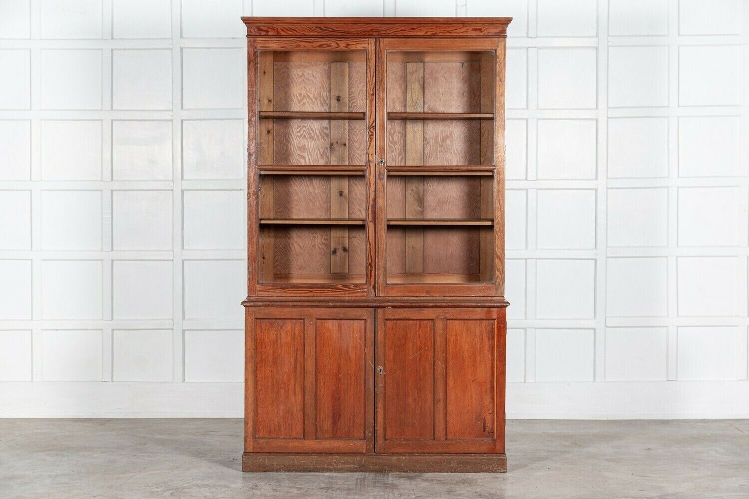 19thc English Glazed Pine Bookcase / Vitrine Cabinet