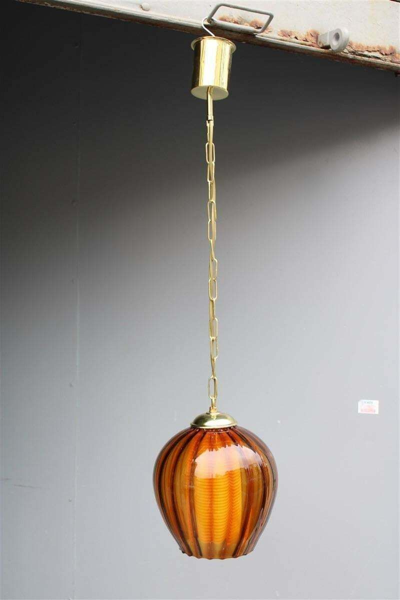 Lantern Murano Glass Brass Part Italian Design 1950s Pumpkin Seguso photo furniture