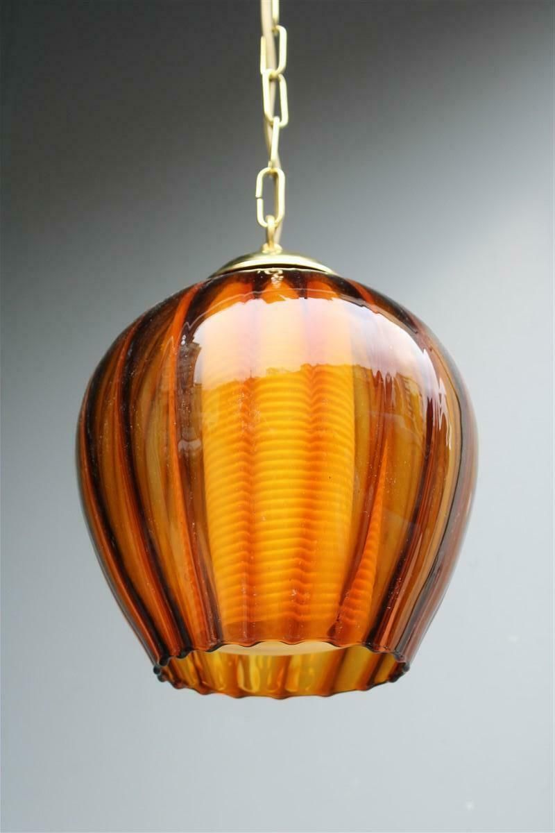 Lantern Murano Glass Brass Part Italian Design 1950s Pumpkin Seguso photo 1977.0