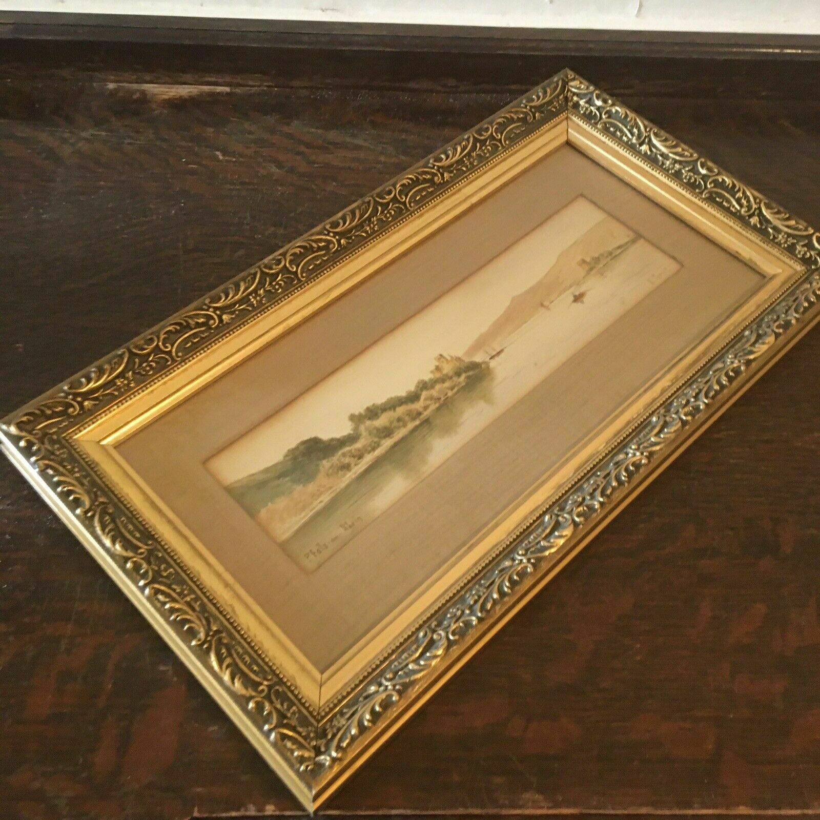 photo furniture Charles Henry Turner Antique Watercolour Landscape Painting 1880s Rhein Framed