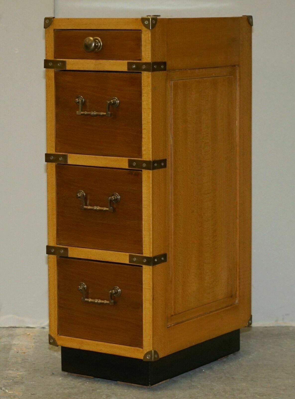 Pair Of Tall Slim Vintage Military Campaign Side End Lamp Wine Table Drawers photo furniture