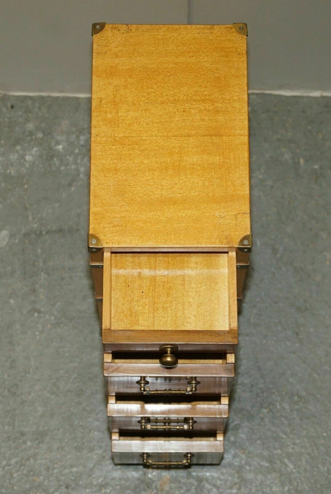 photo buy Pair Of Tall Slim Vintage Military Campaign Side End Lamp Wine Table Drawers