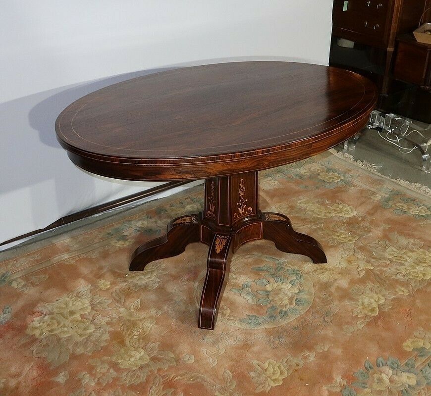 Oval Rosewood Pedestal Table, Charles X Period, Early 19th Century photo for sale