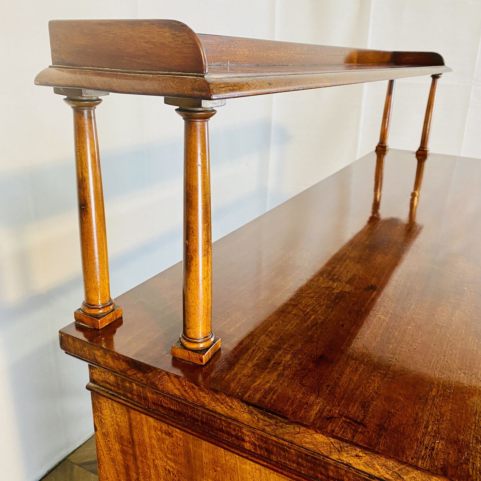 photo for sale Antique English Mahogany Chiffonier With Upstand, 19th Century