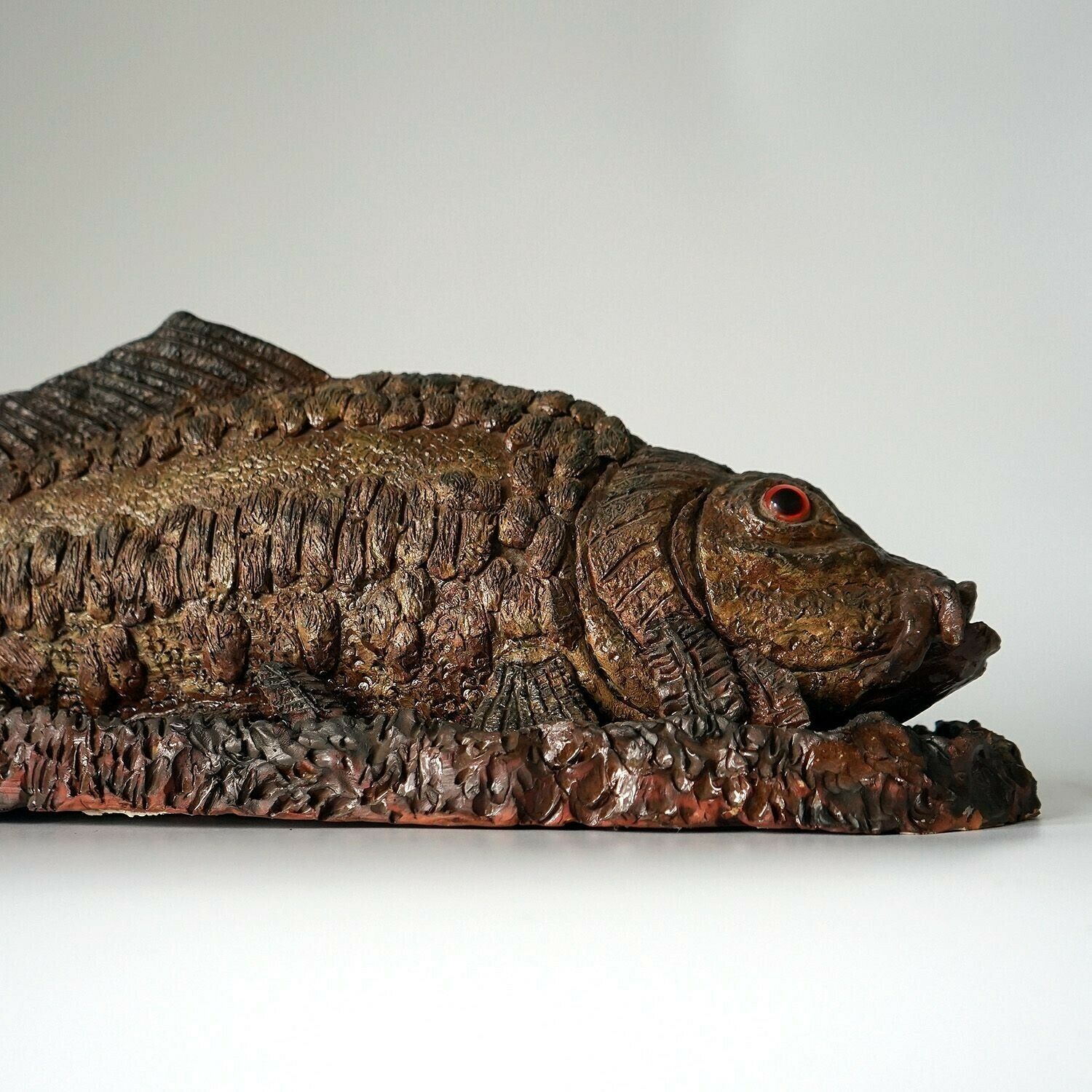 Large Antique Glazed Studio Pottery Ceramic Fish Sculpture, C. 1900 Terracotta Figure photo for sale