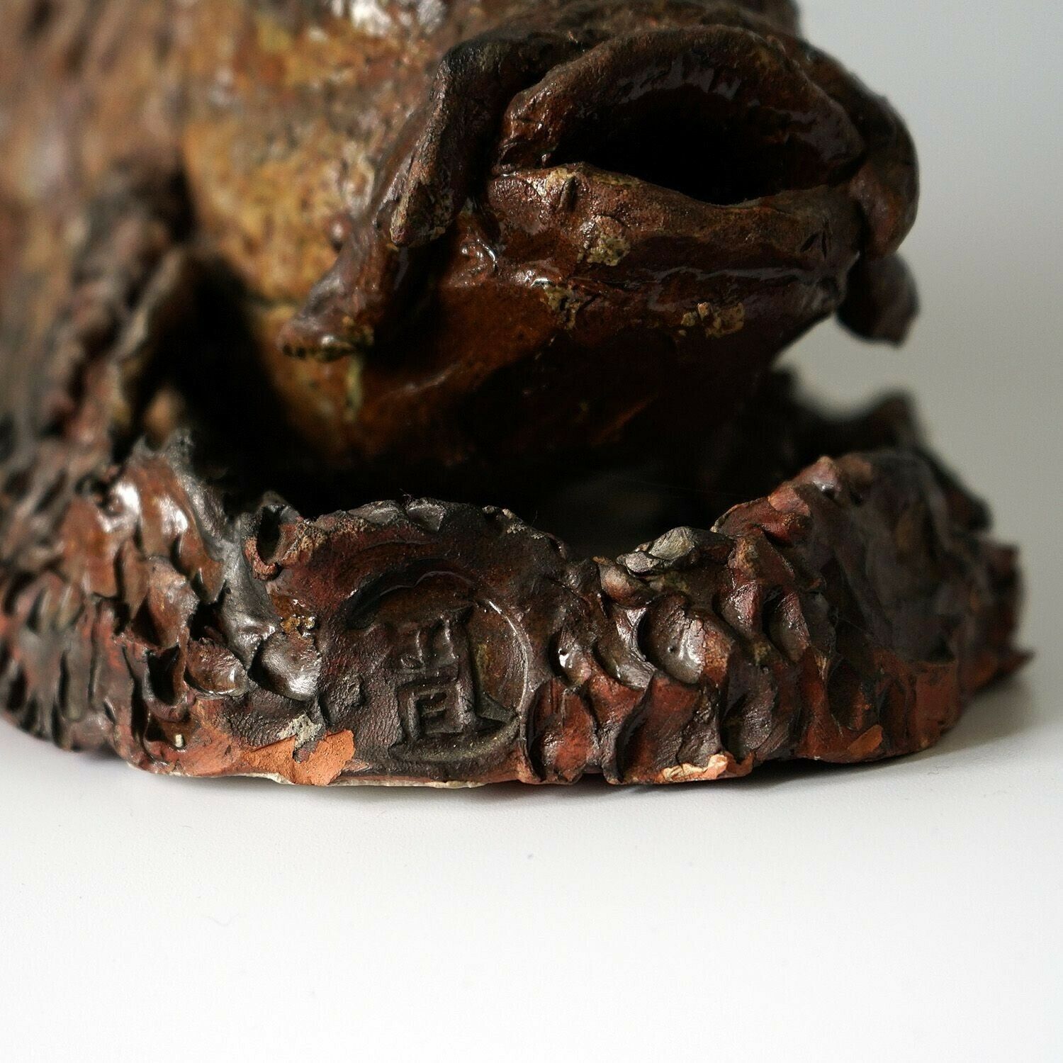 Large Antique Glazed Studio Pottery Ceramic Fish Sculpture, C. 1900 Terracotta Figure photo vinterior