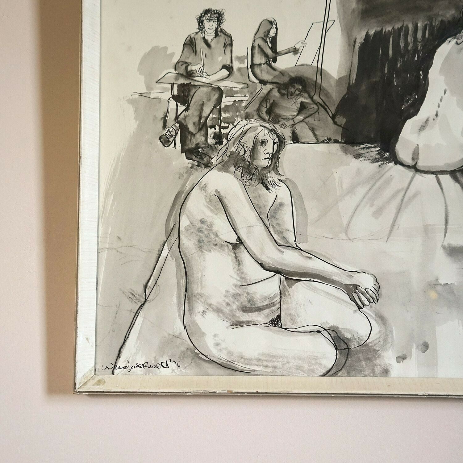 Vintage Original 'Life Drawing' Nude Pen And Ink Wash By Wendy De Rusett, 1970s photo furniture