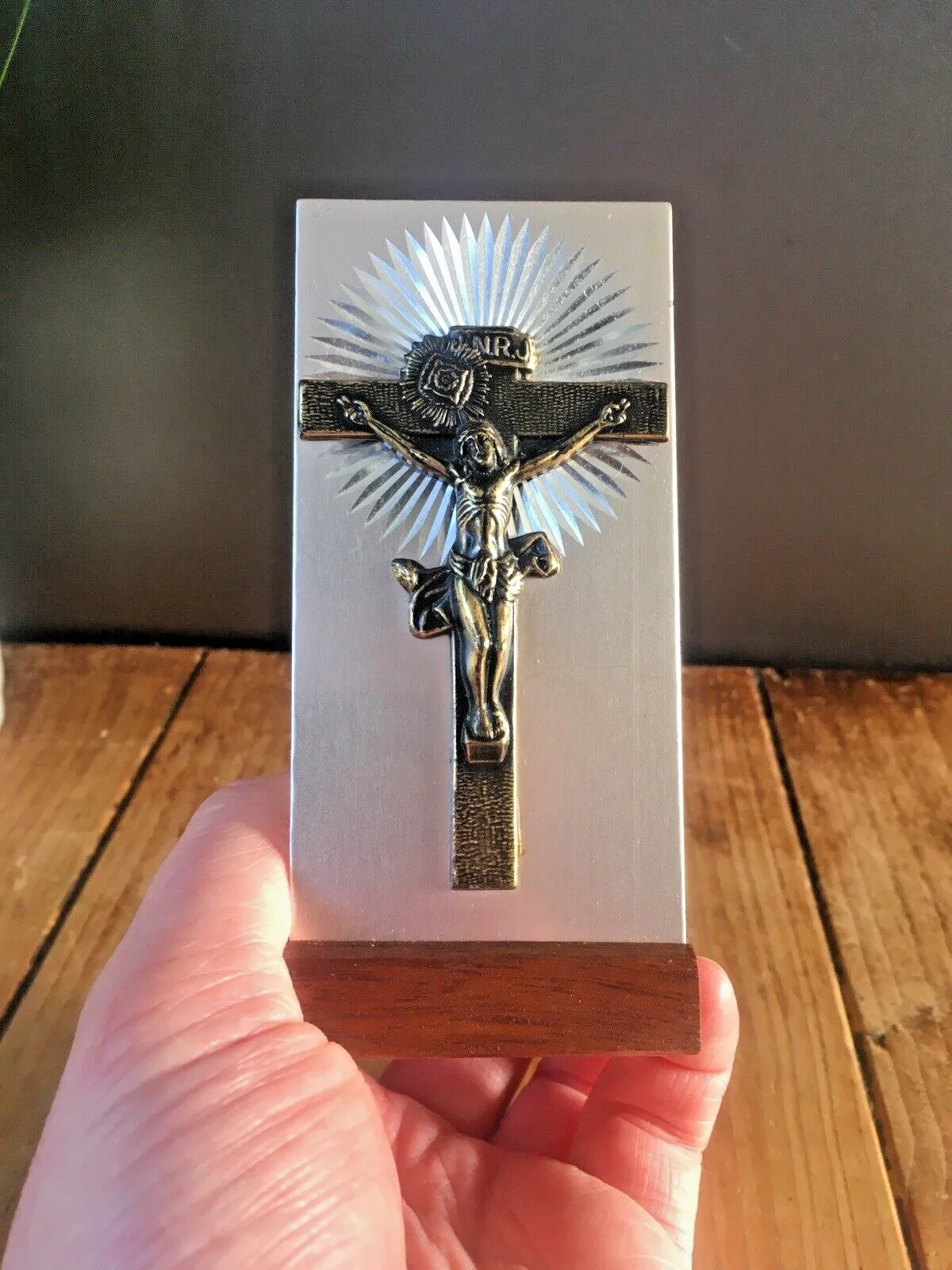 photo furniture Mid Century Aluminium Teak Icon Desk Item Crucifix Church Cross Jesus Inri Inrj