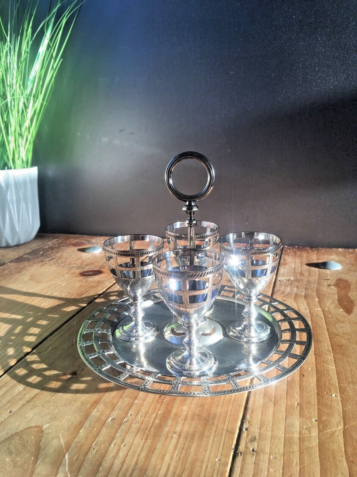 Antique C1854 66 Epns Martin Hall & Co Sheffield 4 Basket Egg Cup Set On Stand photo furniture