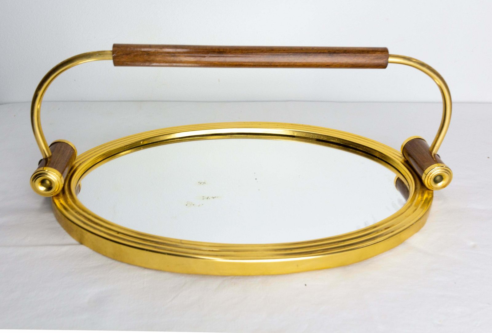 French Mirror Glass Brass & Wood Service Five Bowls Art Deco Style, C. 1960 photo vinterior